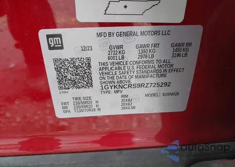 2024 Cadillac Xt5 Fwd Premium Luxury z USA, uszkodzony, nr VIN 1GYKNCRS9RZ725292